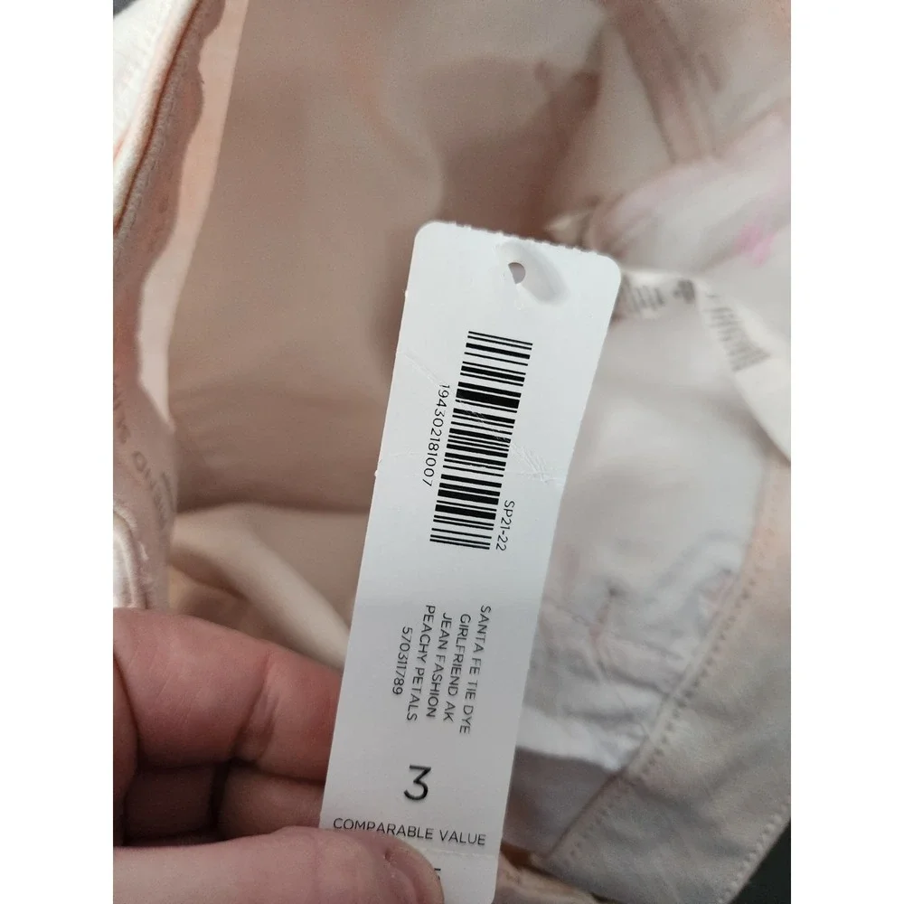 Chicos Perfect Stretch Girlfriend Slim Leg Ankle Peach White Tie Dye Jeans XL